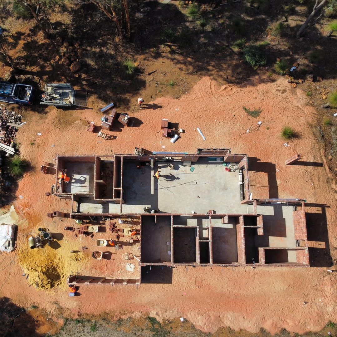 WA Country Builders home construction site taken from an aerial view