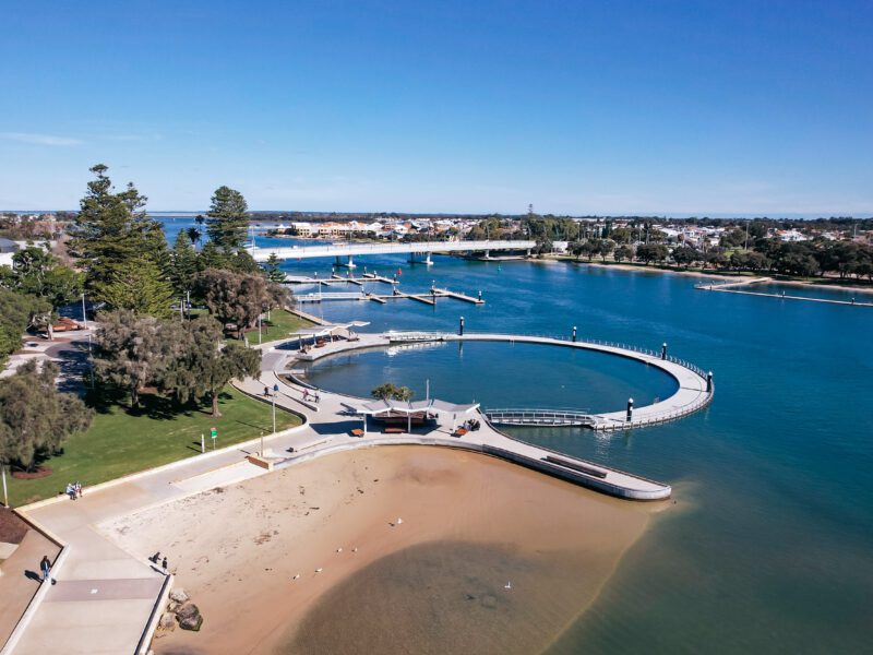 Aerial view of the Mandurah Estuary Pool in Mandurah, Western Australia